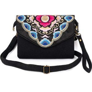 NWT - Black shoulder purse with embroidery